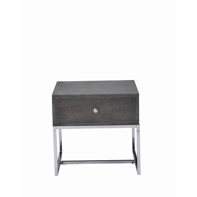 Grey oak and chrome surface edge table