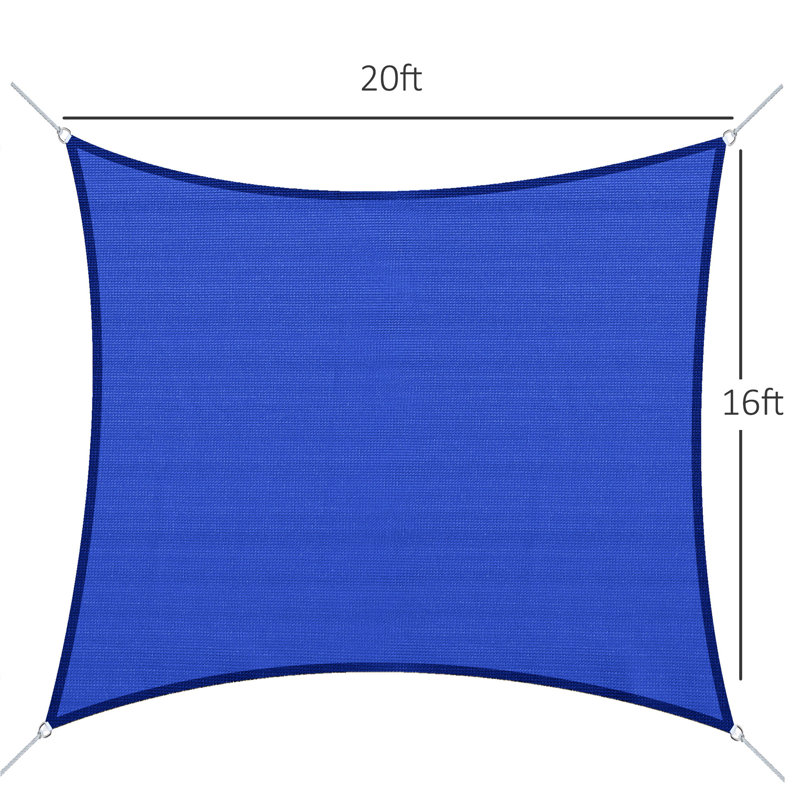 Toile d'ombrage pour terrasse 16 'x 20', matériau, blocs, abaissement de la température, 4 anneaux en D, tissu extérieur bleu, protège la terrasse du soleil, se plie petit,