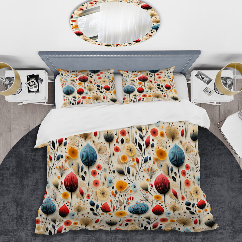 Ensemble de housse de couette Minimalist Pastel Flowers, Housse de couette pour très grand lit et 2 très