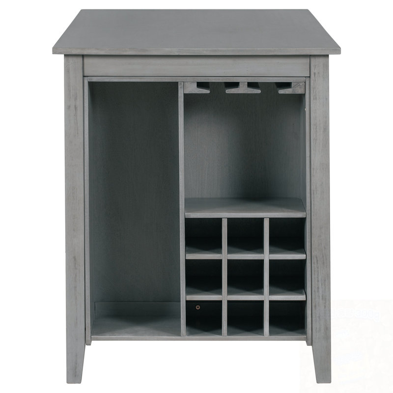 Ensemble de salle à manger 5 pièces à hauteur de comptoir en bois d'hévéa multifonctionnel 5 pièces avec chaises rembourrées et compartiment à vin intégré à 9 bars, porte-verres à vin