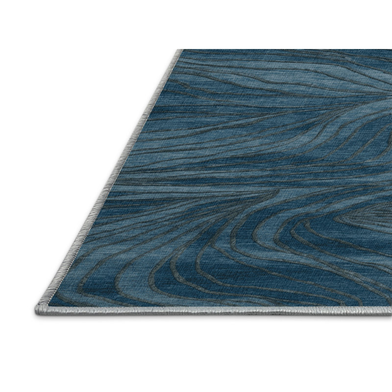 Tapis bleu turc lavable à la machine, Rond 6 pi