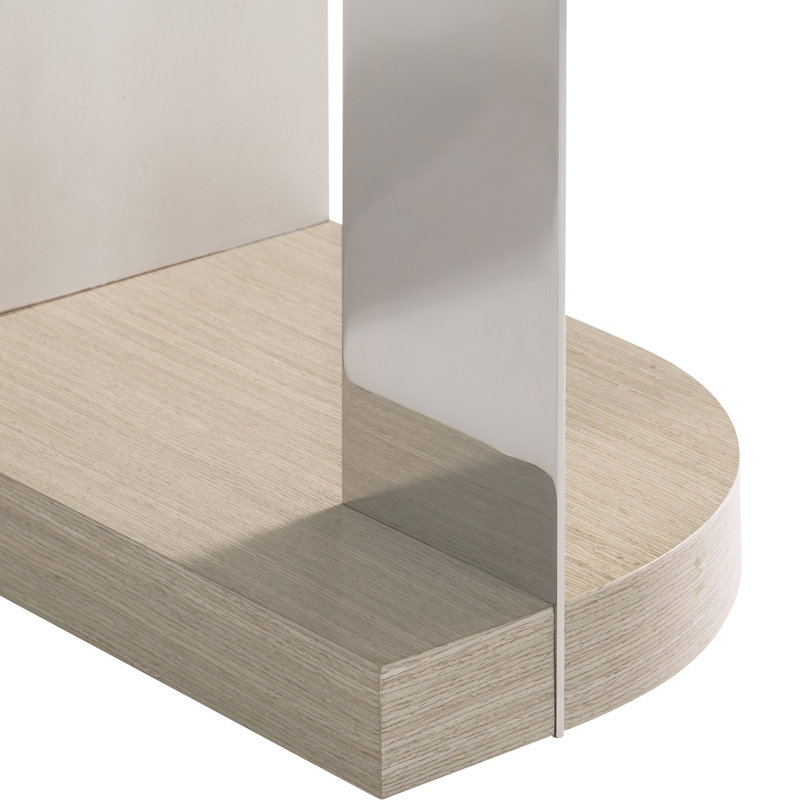 Transitional Brown Wood and Metal D-Shape End Table