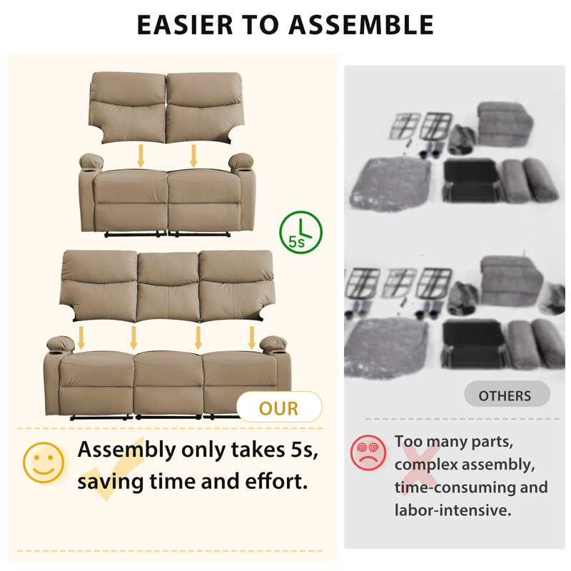 2-Piece Faux Leather Rediner Sofa Set, 2+3 Seater Modern Manual Redining Leather Sofa Set,living Room Recliner Set-Brown, 5