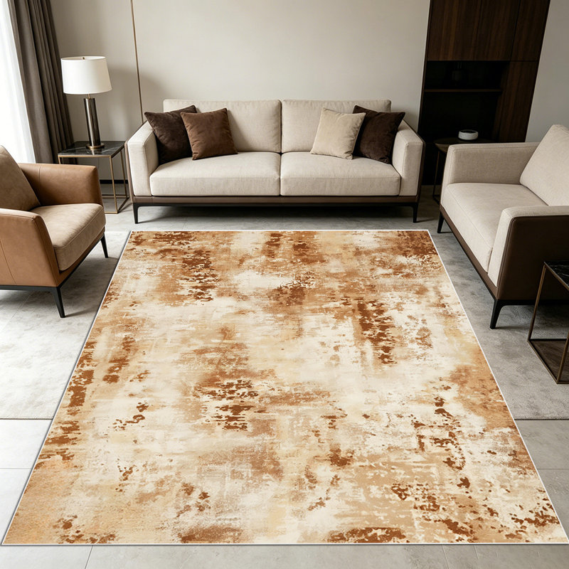 1PC Distressed Vintage Abstract Brown Beige area rugs for Living Room, Soft and Comfortable, All-season, easy-care, machine washable Indoor floor mat, ideal for Dining Table, Bedroom, Kitchen, Entryway, Home Decor, Outdoor Decor.