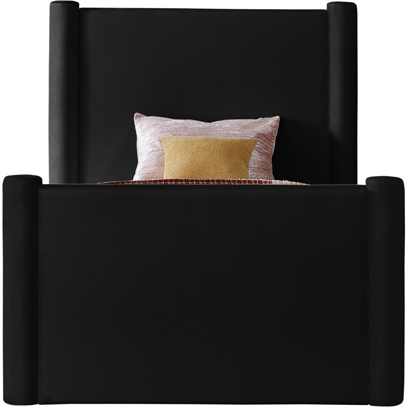 Elias Upholstered Platform Bed, Twin, Black Velvet