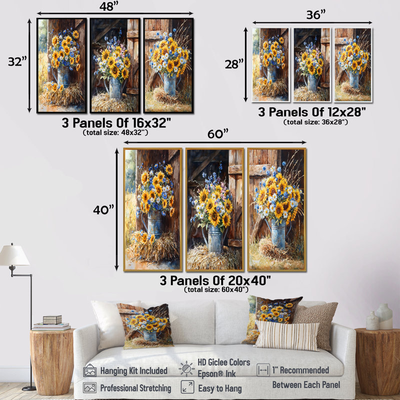 Fleurs assorties - Collection d'art mural traditionnel, Toile tendue, H 28 po x l 36 po, Ne s’applique pas