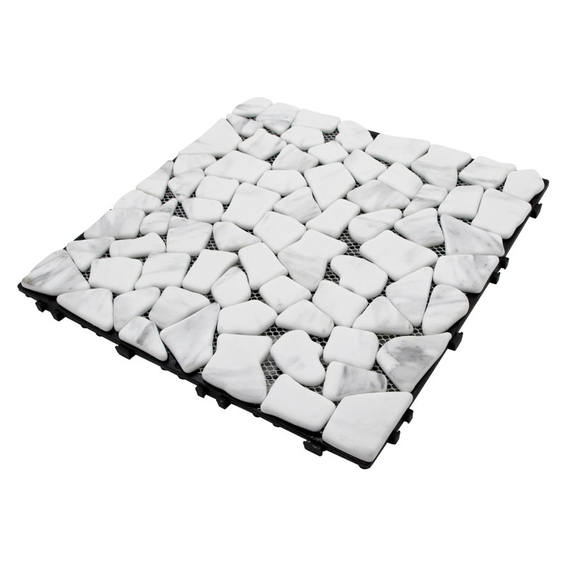 Paquet de 4 tuiles de terrasse à emboîtement naturel, 12 po x 12 po, blanc carrare
