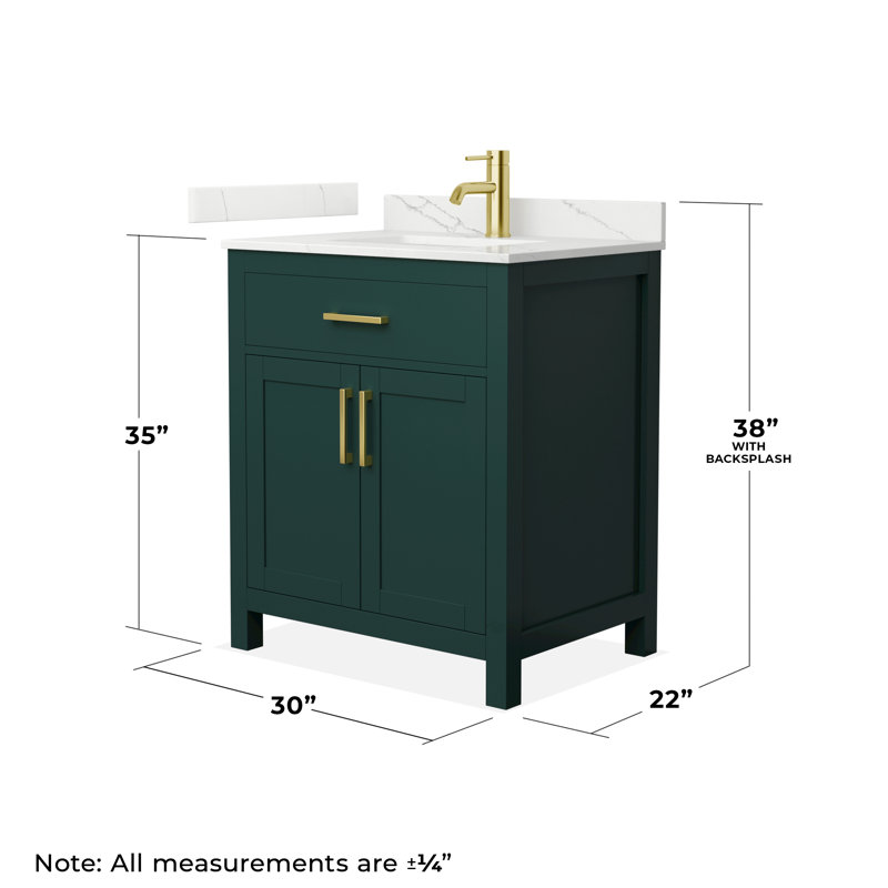 Beckett 30" Freestanding Single Bathroom Vanity with Quartz Top, Green, Giotto Quartz, Brushed Gold