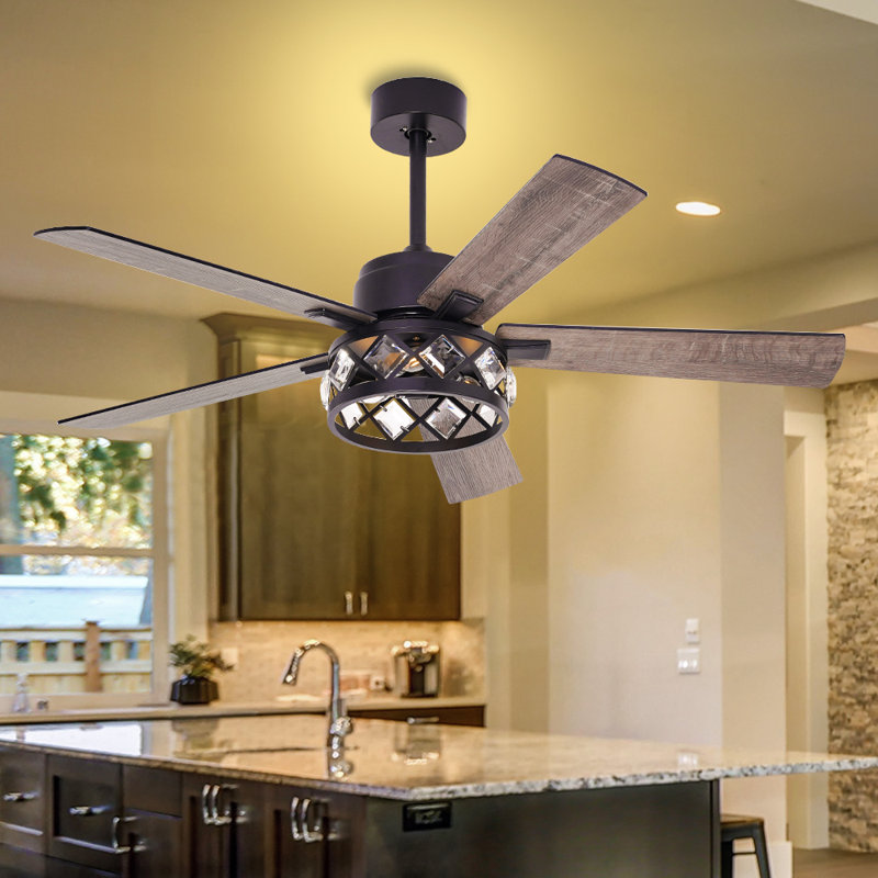 Ventilateur de plafond en cristal à 5 pales de 52 po avec télécommande et ensemble d'éclairage Esterley