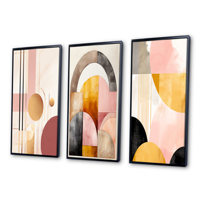 «Art Nouveau Elegance In Retro Pink Gold», 3 pièces sur toile