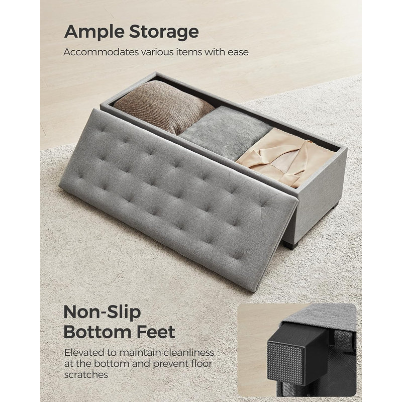 Fabric Upholstered Storage Bench,  Light Gray