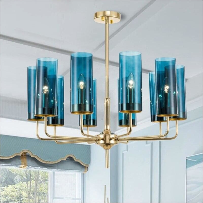 Luminaire suspendu de style bougie Danterrius, Bleu, H 16,5 po x l 19,7 po, 6