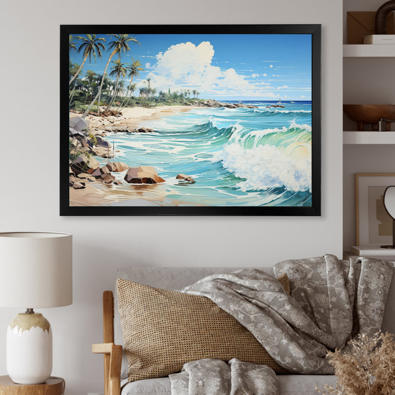 Bleu tropical Serenity II - imprimé, H 16 po x l 32 po x P 1 po, Cadre simple noir