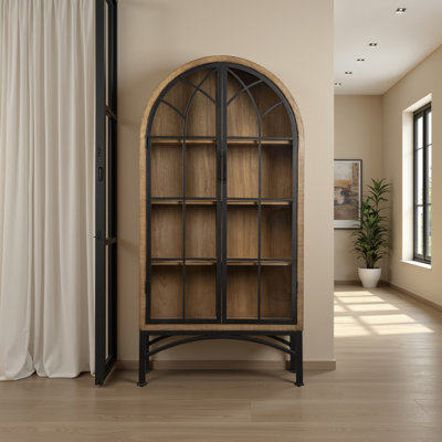 Veria China Cabinet, 2 Glass Door Arch Frame, Wood, 83 Inch