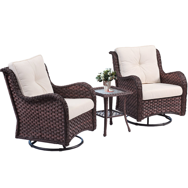 Motofumi Wicker 2 - Person Outdoor Seating Group with Cushions, Beige, Brown