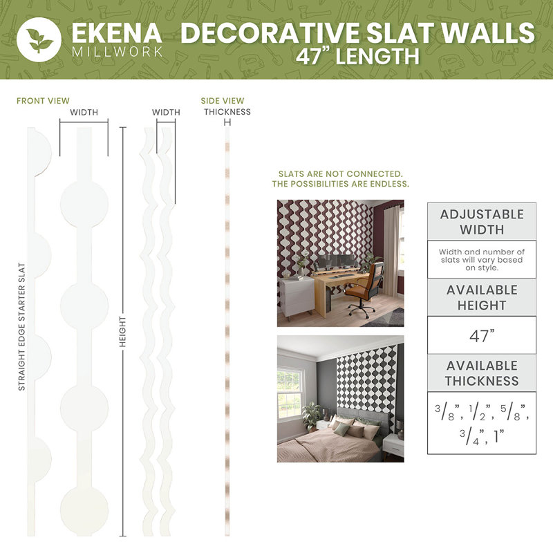 Ensemble de panneau mural décoratif à lattes réglables en PVC Cimarron, H 47 po x l 2,75 po x P 0,5 po