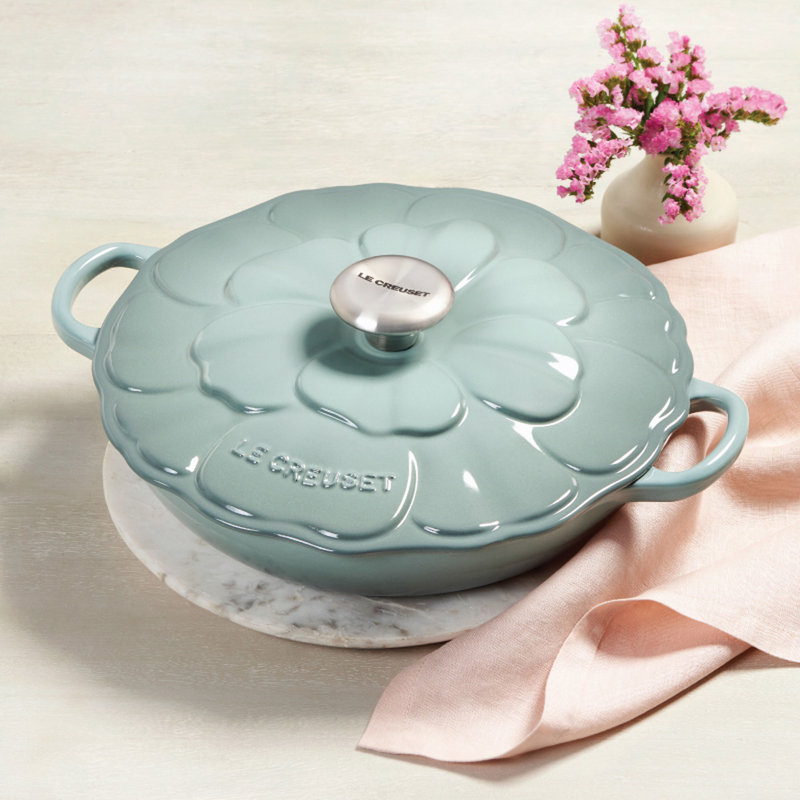 Sea Salt Enameled Cast Iron Petal Braiser with Handles, 2.25qt