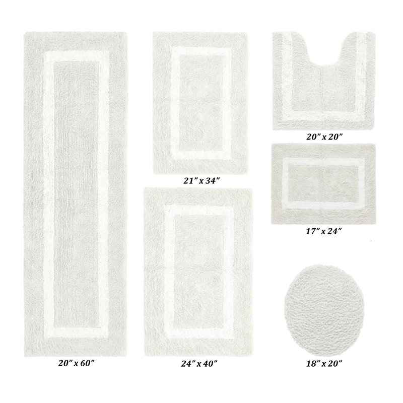Hotel Premium 100% Cotton 6 Piece Bath Rug Sets with Race Track Pattern, Machine Washable, Absorbent & Tufted Weave Reversible Bath Mat for Bathroom