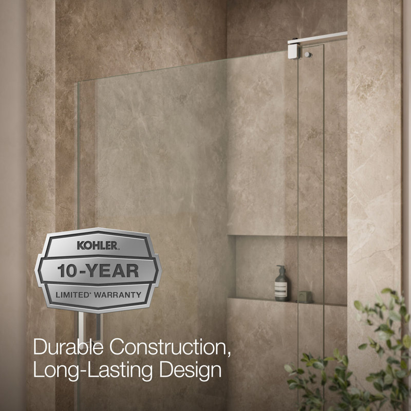 Revel 48'' x 70'' Pivot Shower Door with CleanCoat® Technology, Bright Polished Silver, Crystal Clear
