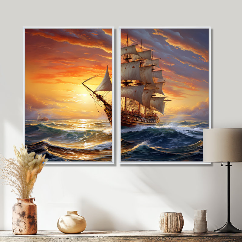 Boat Majestic Mariners I - Grand bateau, art mural, H 36 po x l 48 po, Impression encadrée flottante, Blanc