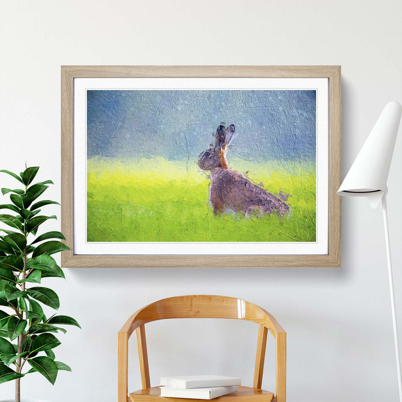 Lone Hare - Picture Frame Painting Print, 27cm H x 36cm W x 2cm D, Oak Framed