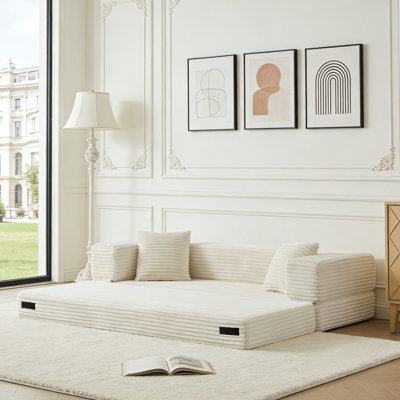 Modern Corduroy Convertible Sofa Bed, Classic Square Design With Two-Tier Cushion, Space-Saving Sleeper For Apartments & Large Spaces