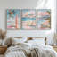 Art mural sur toile encadrée - Planche de surf de plage tropicale avec palmiers, scène côtière de bord de mer - 16 po x 24 po x 3 pièces, 24 po x 36 po x 3 pièces-129427981-129427984