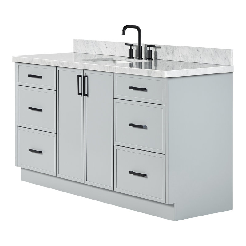 Ariel Kelly 67 Inch Single Rectangular Sink Bathroom Vanity With Italian Carrara Marble Countertop, Midnight Blue