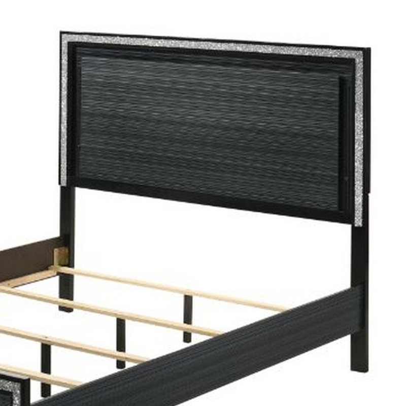 Ensemble de chambre à coucher grand lit, finition noire, ensemble 2 pièces avec lit et table de chevet