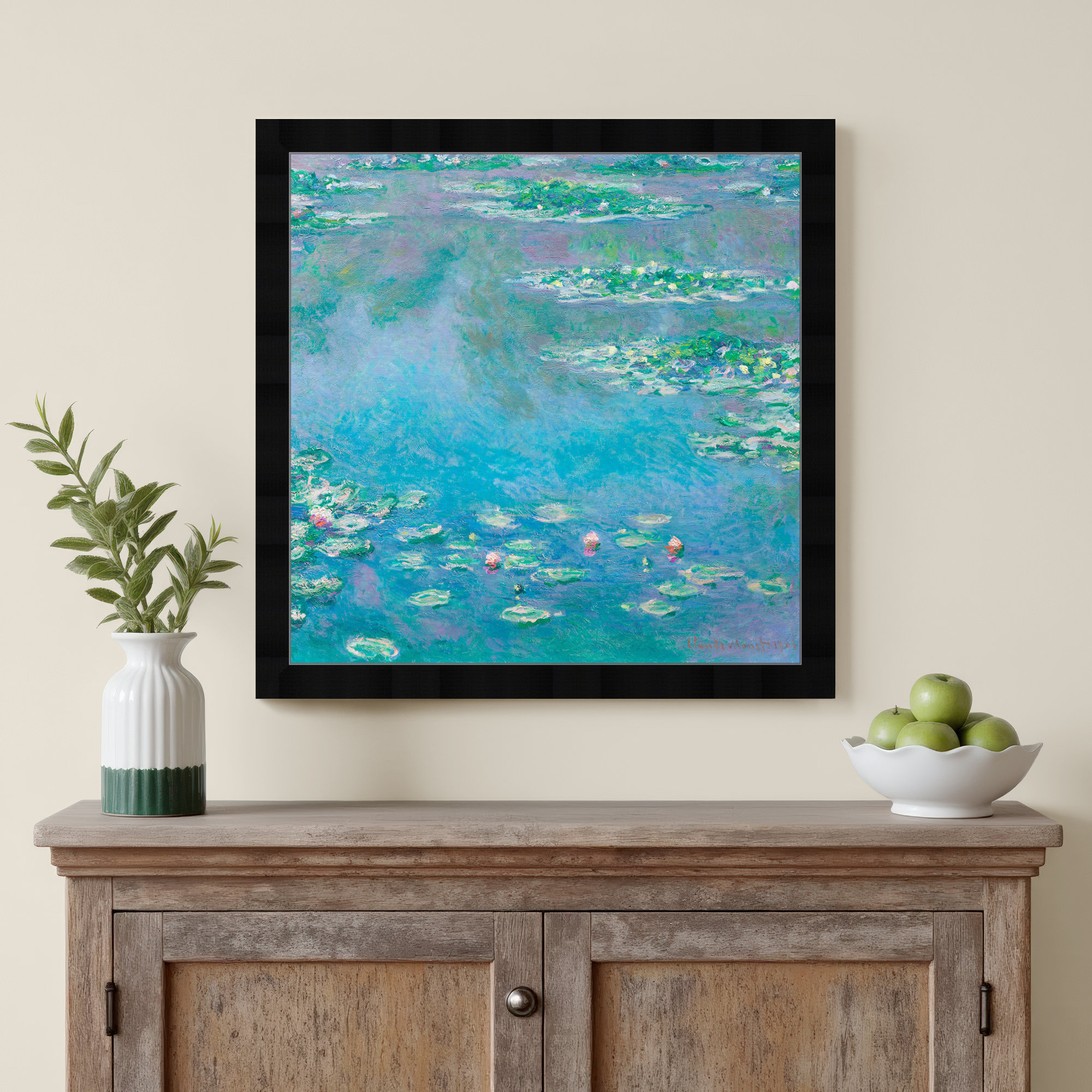 Classic Water Lilies in a Pond by Birch Lane™ - Picture Frame Print, 32" H x 32" W, Black