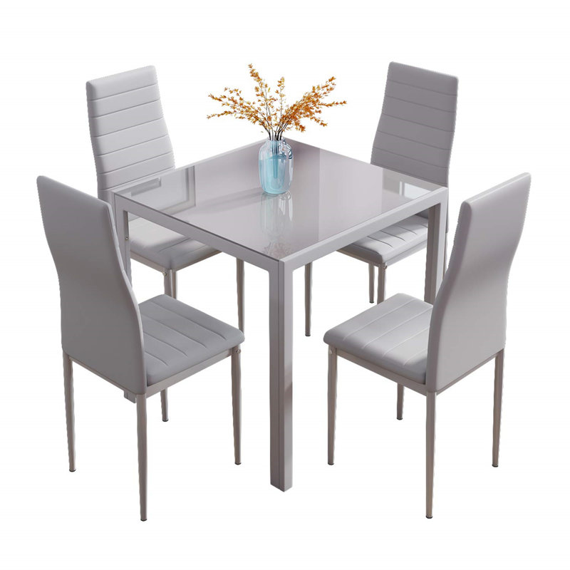 Otisco 4 -Person Glass Dining Set, Grey