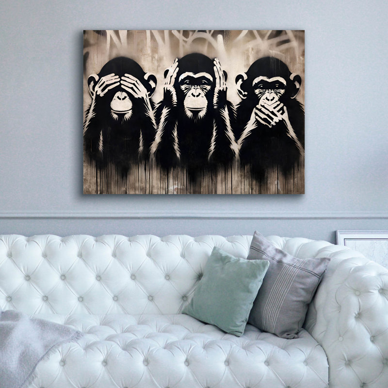 "Epic Graffiti" Three Wize Monkeys "par Andreas Magnusson, art mural sur toile, H 40 po x l 54 po x P 1,5 po