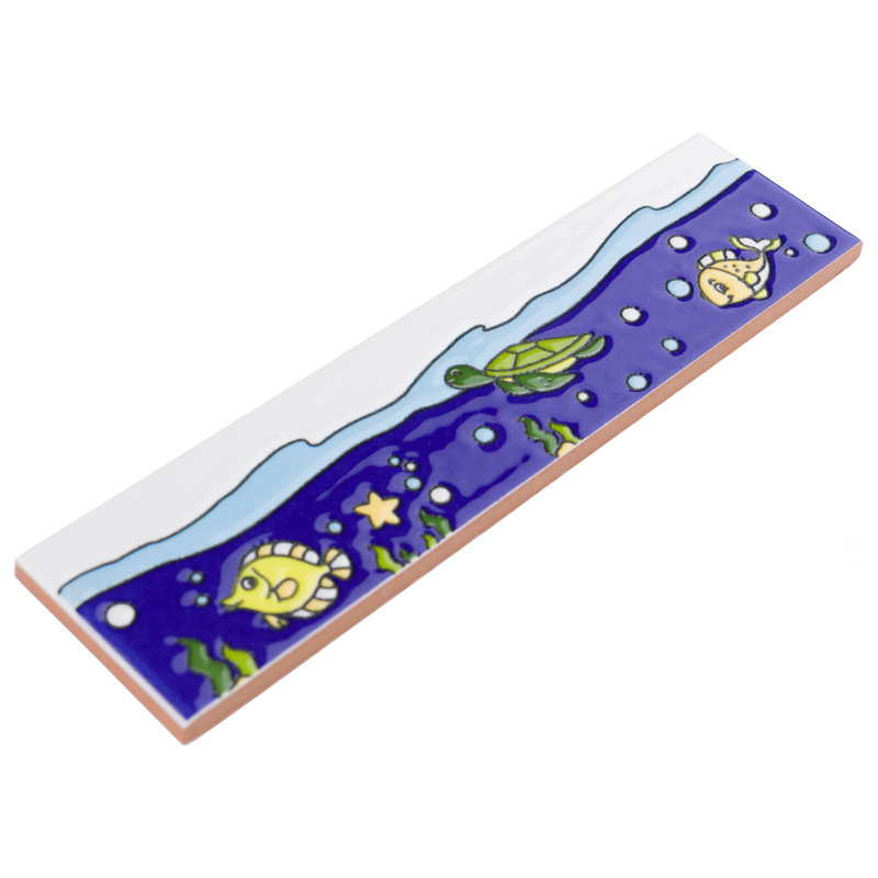 Captain Fishie 2" x 8" Matte Ceramic Specialty Trim in Navy Blue/Green