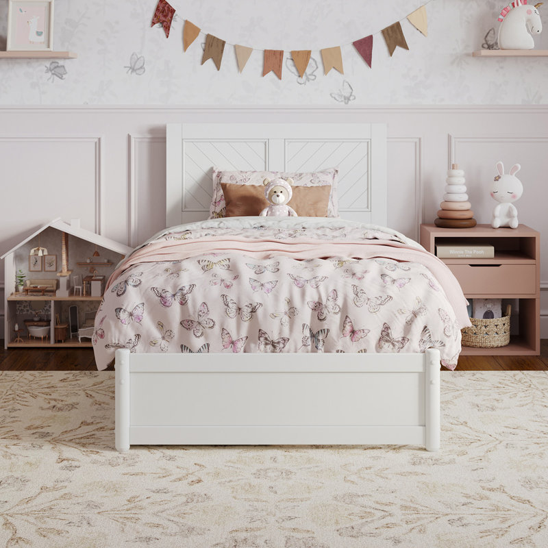 Lamarkus Solid Wood Storage Platform Bed with Footboard & Under Bed Drawers, White, Twin