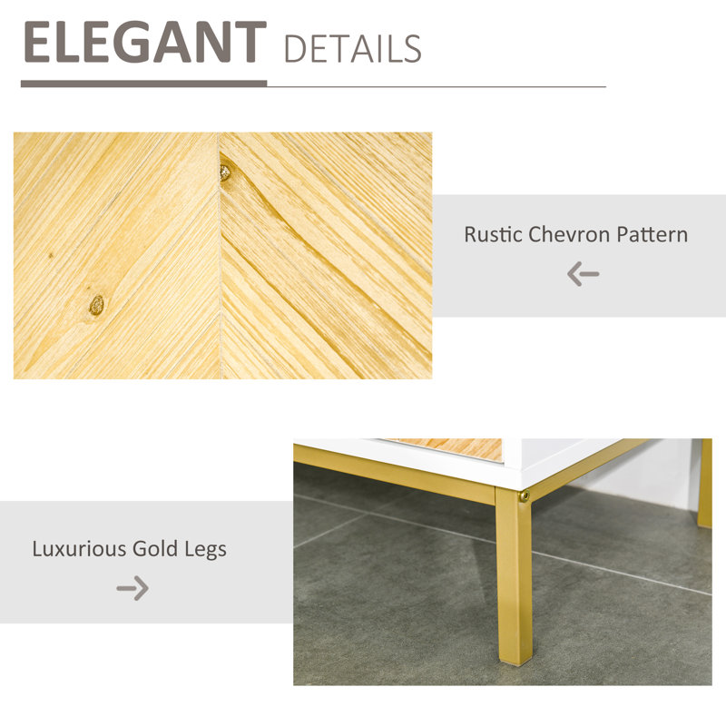 Buffet Buffet, l 15,8 po x P 47,3 po x H 32,3 po, panneau de fibres à densité moyenne et acier, bois naturel, rangement à 3 portes avec motif à chevrons