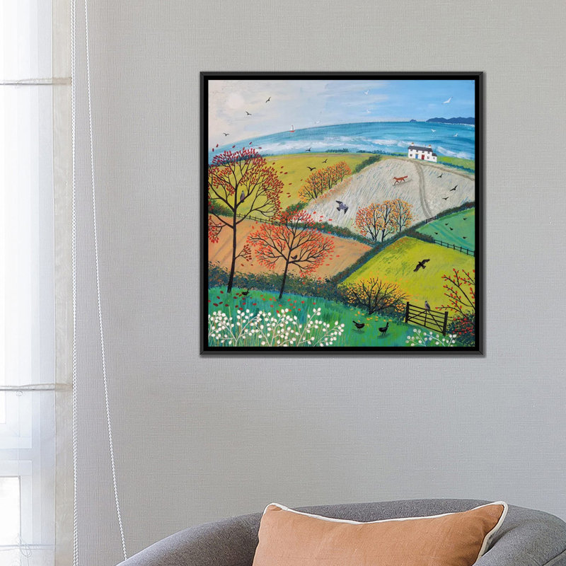 « automne breeze », reproduction sur toile, H 18 po x l 18 po x P 1,5 po, Toile avec cadre noir, Pas de tapis