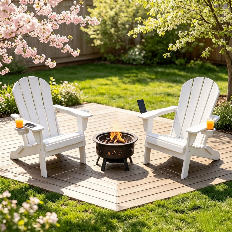 Chaise Adirondack pliante en plastique Lutie, Blanc