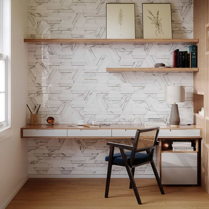 Margo 9" Hexagon Polished Calacatta Marble and Brass Mosaic Tile