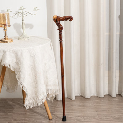 Canne de marche en bois sculptée à la main avec poignée ergonomique et embout en caoutchouc pour hommes et femmes - Bâton de marche unique pour les personnes âgées - 37 pouces