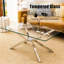 Table basse rectangulaire en verre trempé transparent de 101,6 cm (40,02 po), de haute qualité, avec pattes en métal argenté. Parfait pour les espaces de travail de bureau. Facile à nettoyer et au design performant.