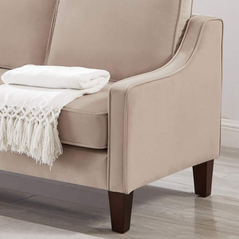 Canapé Vallen, Velours taupe, 3,  H 34,25 po x l 74 po x P 29 po