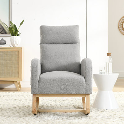 [Vidéo] Chaise berçante moderne avec accoudoirs de salon à dossier haut l 27,6 po Welike, deux poches latérales, nounours