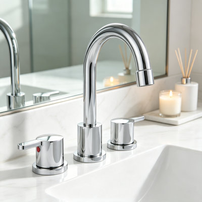 Modern Widespread Bathroom Faucet with High-Arc Swivel Spout, Pop-Up Drain Assembly and Supply Lines