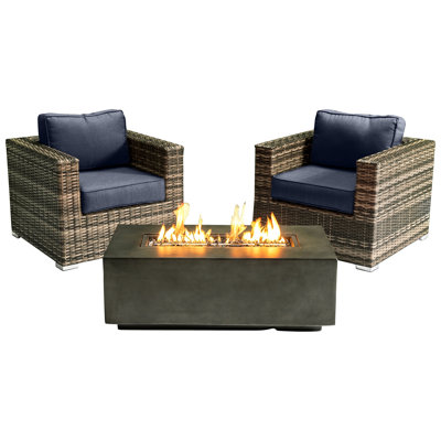 Lsi Fully Assembled 2 Person Seating Group With  Sunbrella Cushions And Rectangle Concrete Firepit