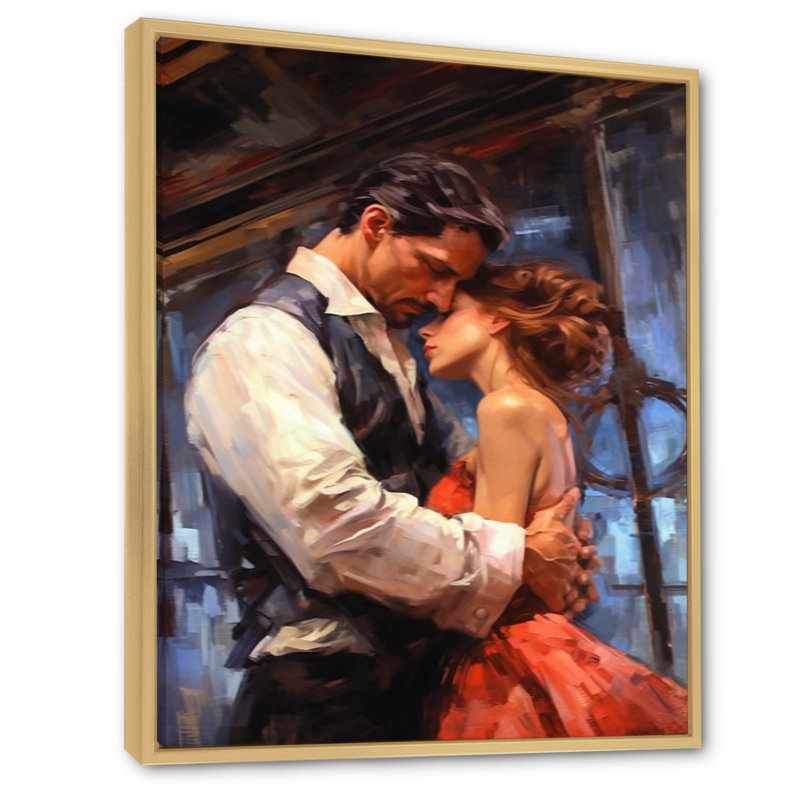Couple dansant le tango, peinture I - Couple, art mural, Cadre flottant brun, H 32 po x l 24 po