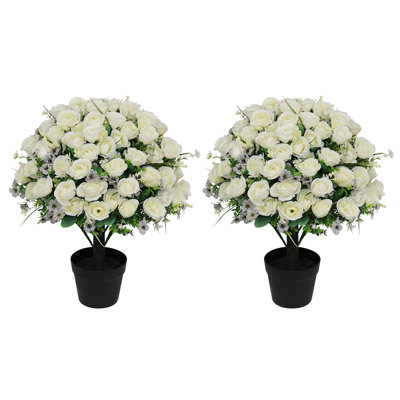 24" Artificial Rose Topiary Ball Tree,Faux Shrub Bushes With Flowers For Indoor&Outdoor Home Spring Summer Fall Seasonal Decor,Fake Silk Potted Plants For Porch,Entryway,Patio,Garden,Living room