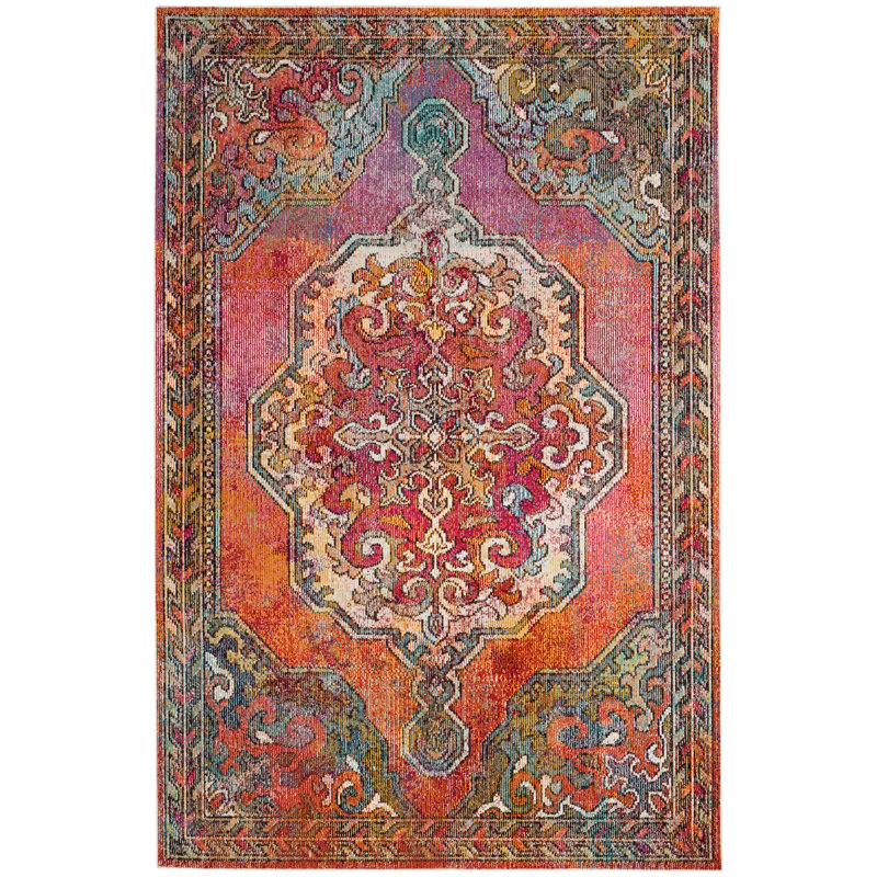 Tapis à motif oriental orange / bleu clair Jara, Rectangle 3 pi x 5 pi