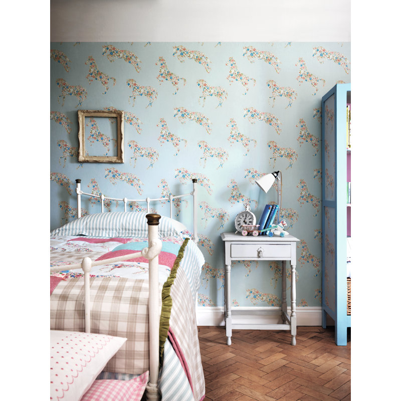 Pretty Ponies 10.05m x 52cm Matte Wallpaper Roll, Blue