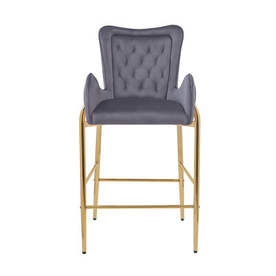 Counter Height Velvet Bar Stools Set with Golden Footrests