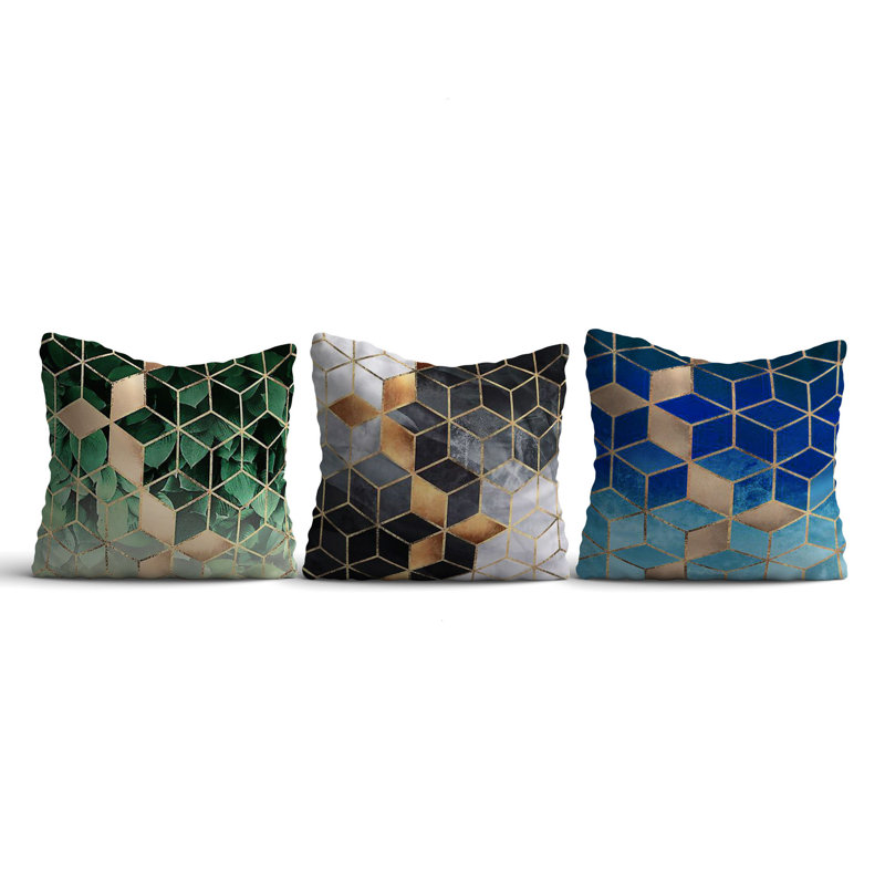 Ensemble de housses de coussin élégantes (3 pièces), 50% coton, 50% polyester | Lavable à la machine, repassable, impression numérique | Parfait pour la décoration intérieure, le salon et la chambre à coucher
